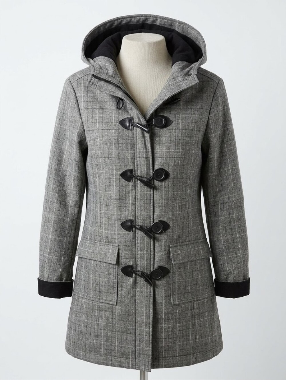 MISTY MOUNTAIN Grey Plaid Toggle Duffle Coat | Woman Size M